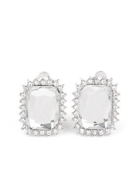 Paparazzi Insta Famous White Rhinestone Clip On Earrings